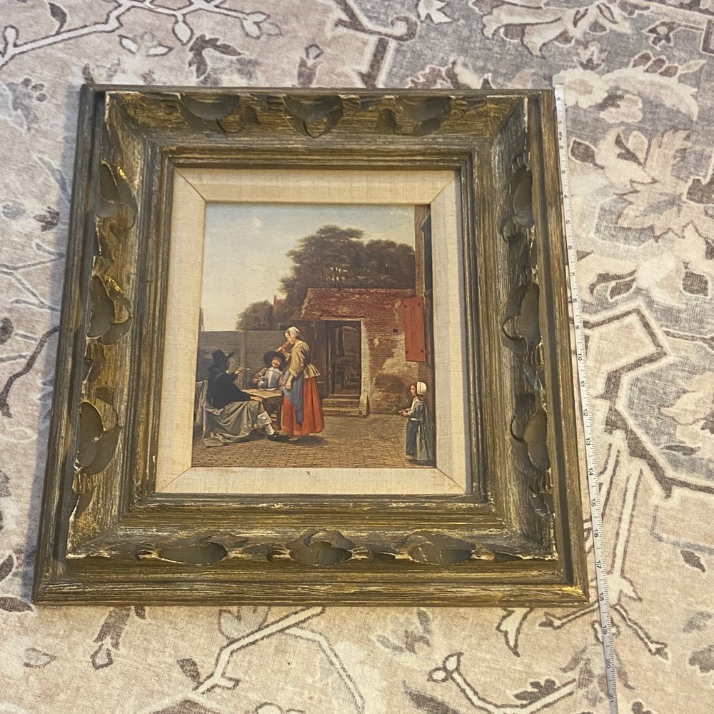 1950s After Pieter De Hooch, "A Dutch Courtyard" Full-Color framed - Picture 3 of 13